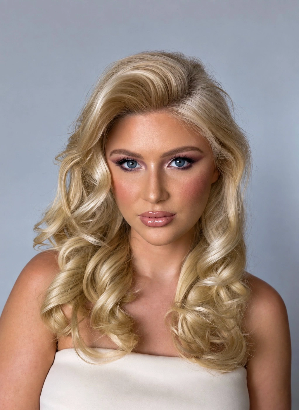 Bridal makeup with voluminous blonde curls by Painted by Anie