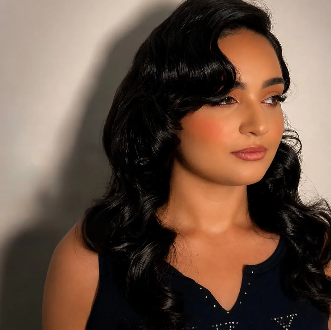 Glam makeup — soft waves portrait